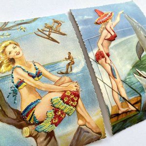 Vintage Postcards Miami Bikini Girl Embroidered Signed ELSI GUMIER Lot Of 2 #3#5